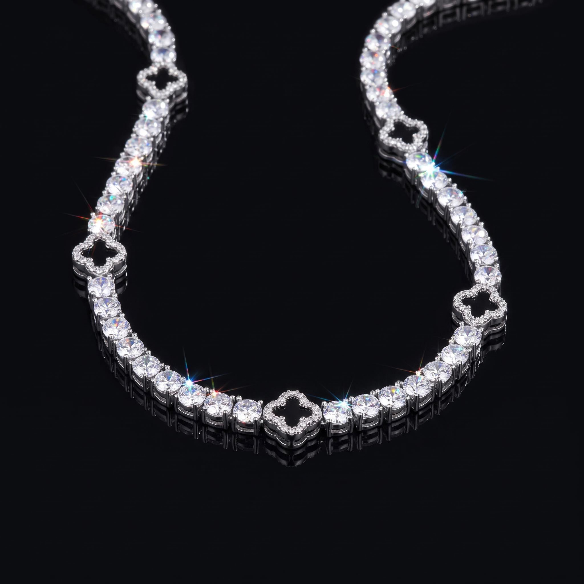 Iced Out Tennis Chain with Black Four Leaf Clover