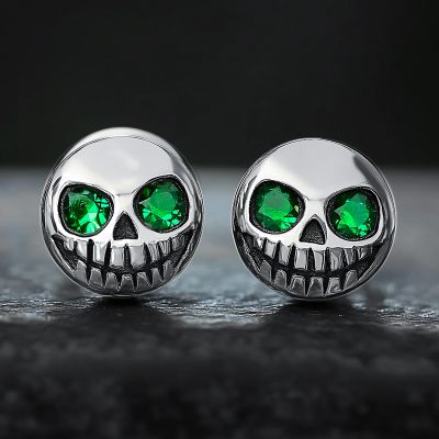 Skull Stud Earrings in White Gold