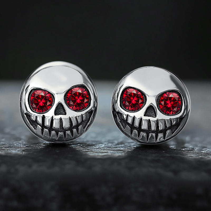 Skull Stud Earrings in White Gold