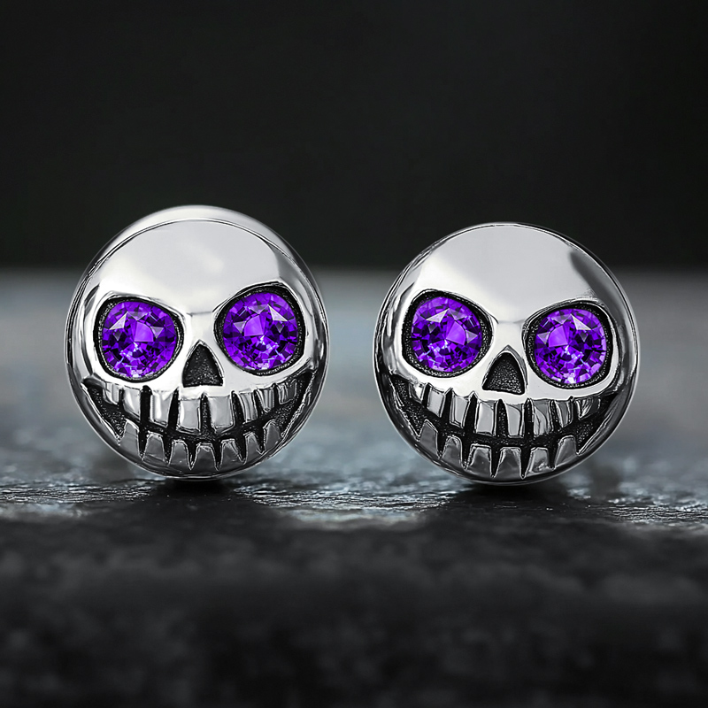 Skull Stud Earrings in White Gold