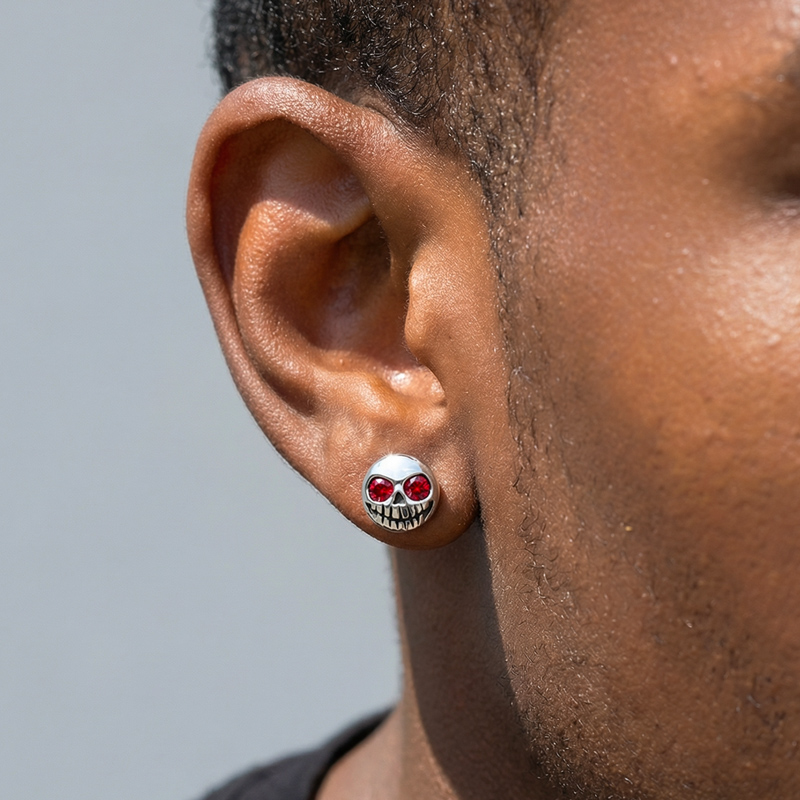 Skull Stud Earrings in White Gold