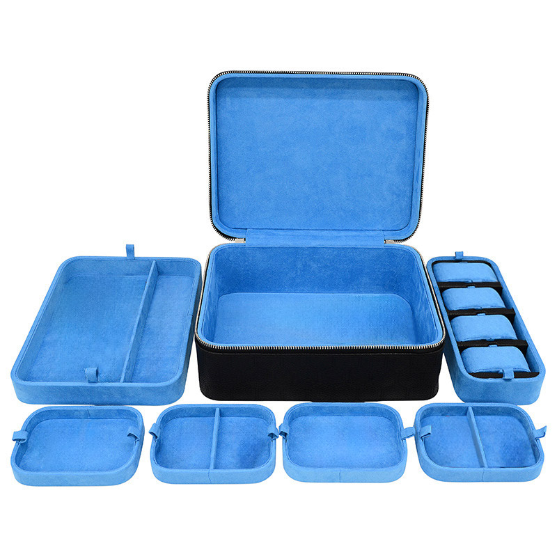 Multi-function Black& Blue PU Jewelry Box