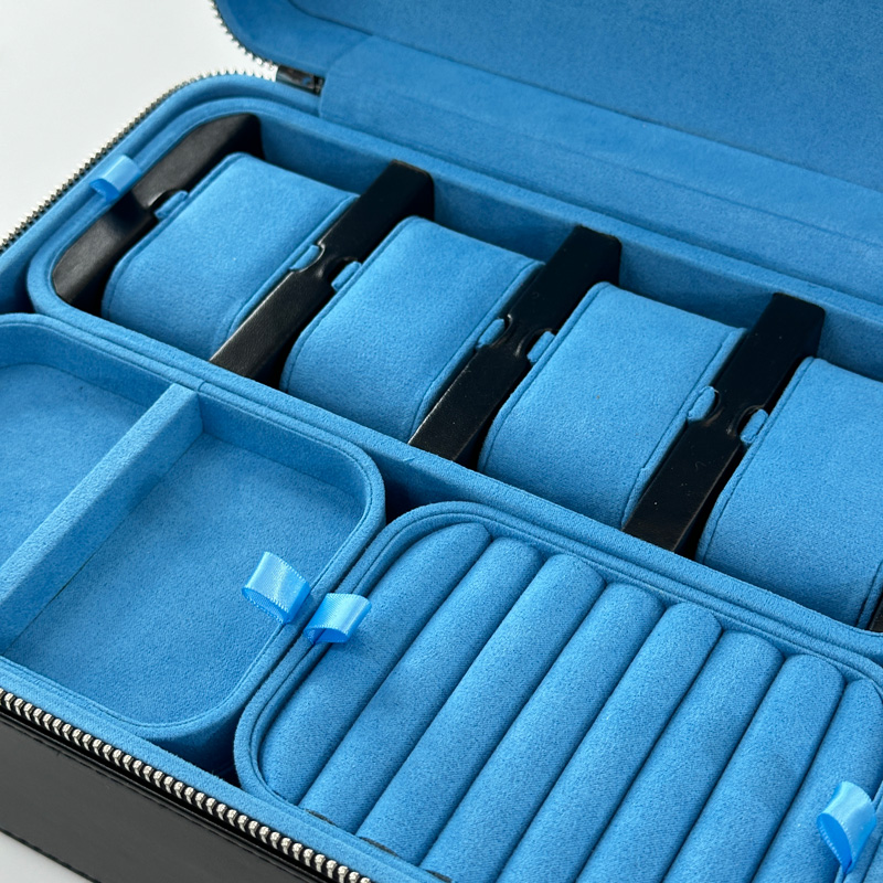 Multi-function Black& Blue PU Jewelry Box