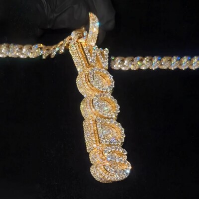 925 Silver & VVS1 Moissanite Custom Double Layer Vertical Letter Pendant
