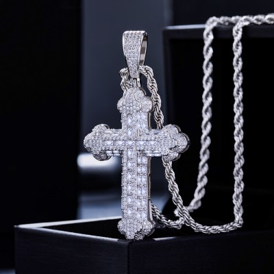 925S & VVS Moissanite Baguette Cross Pendant