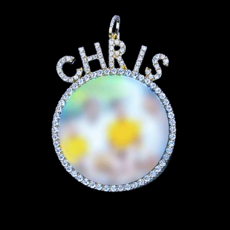 925S & VVS Moissanite Round Custom Picture Name Pendant - 1.6"