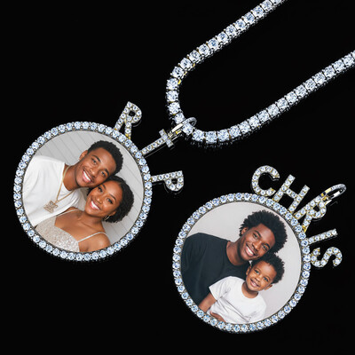 925S & VVS Moissanite Round Custom Picture Name Pendant - 1.6"