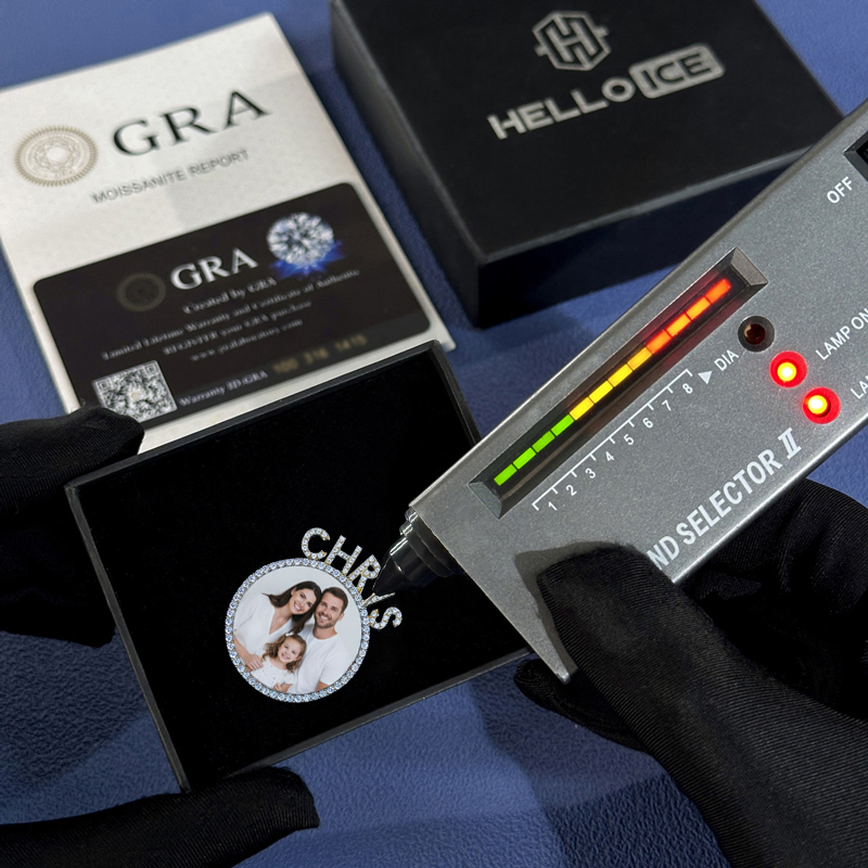 925S & VVS Moissanite Round Custom Picture Name Pendant - 1.6"