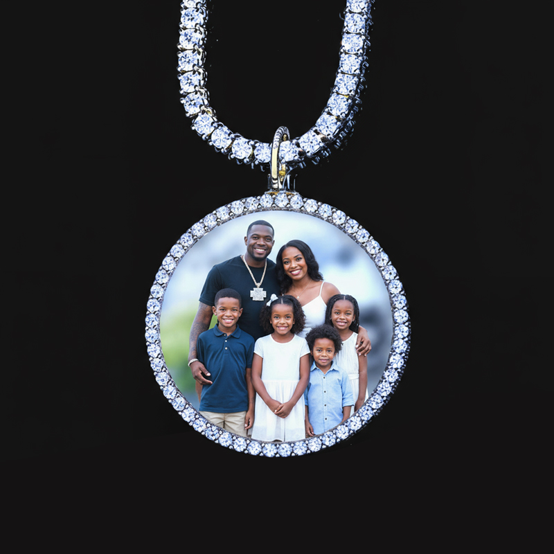 925S & VVS Moissanite Round Custom Picture Name Pendant - 1.6"