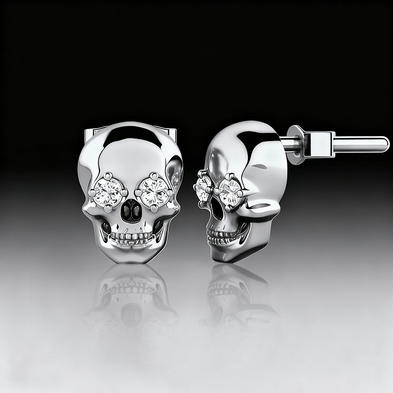 925S & VVS Moissanite Skull Earrings