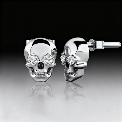 925S & VVS Moissanite Skull Earrings