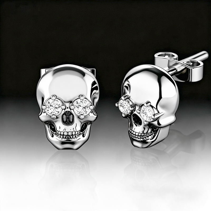 925S & VVS Moissanite Skull Earrings