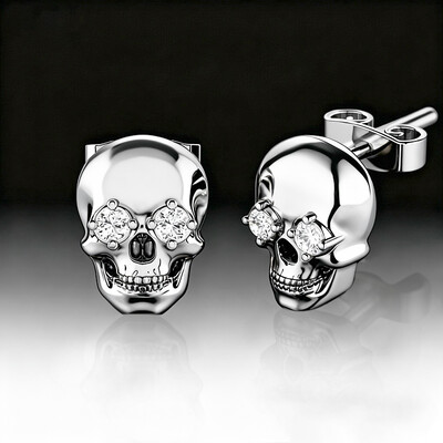 925S & VVS Moissanite Skull Earrings