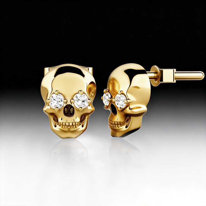 925S & VVS Moissanite Skull Earrings
