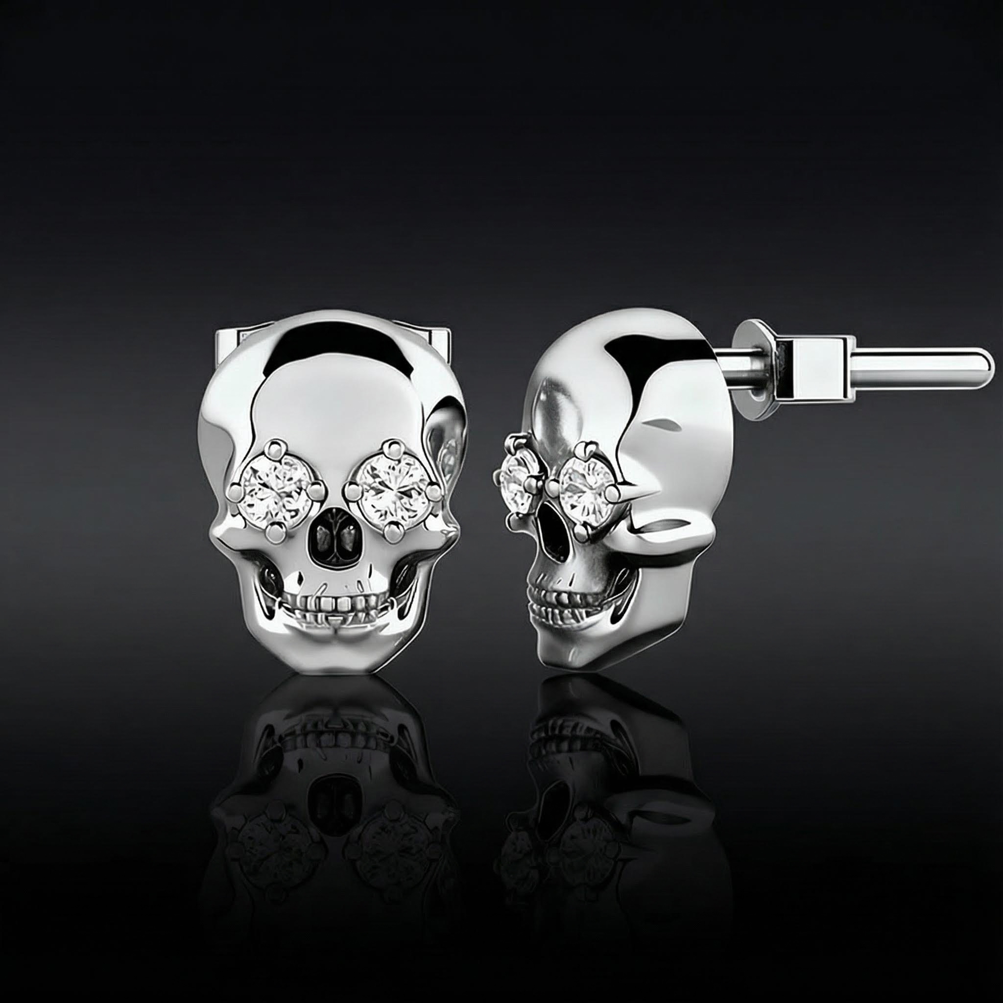 925S & VVS Moissanite Skull Earrings