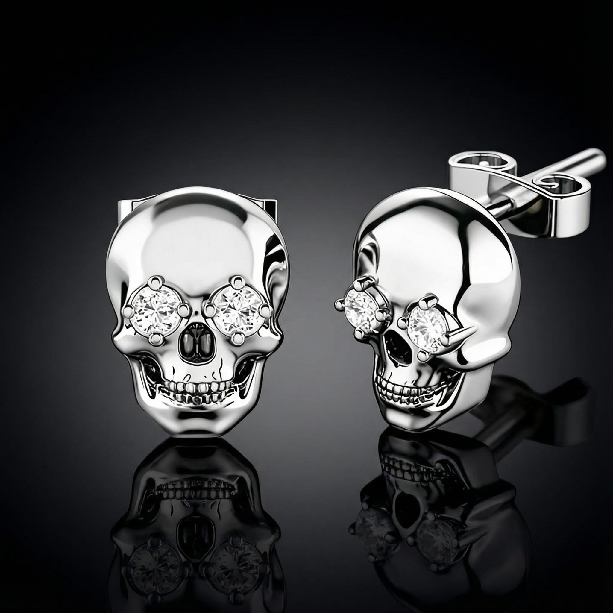 925S & VVS Moissanite Skull Earrings
