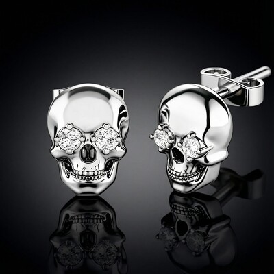 925S & VVS Moissanite Skull Earrings