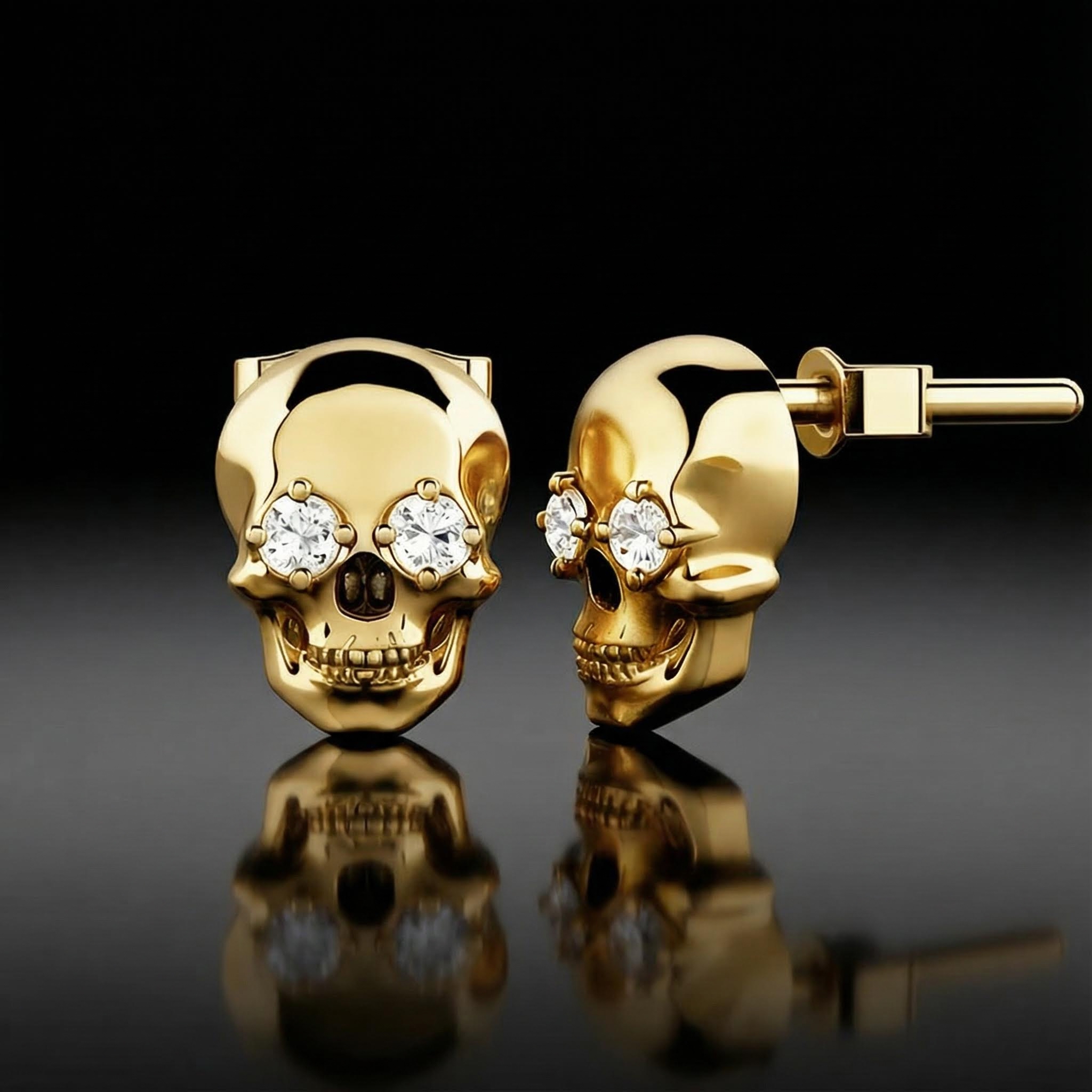 925S & VVS Moissanite Skull Earrings
