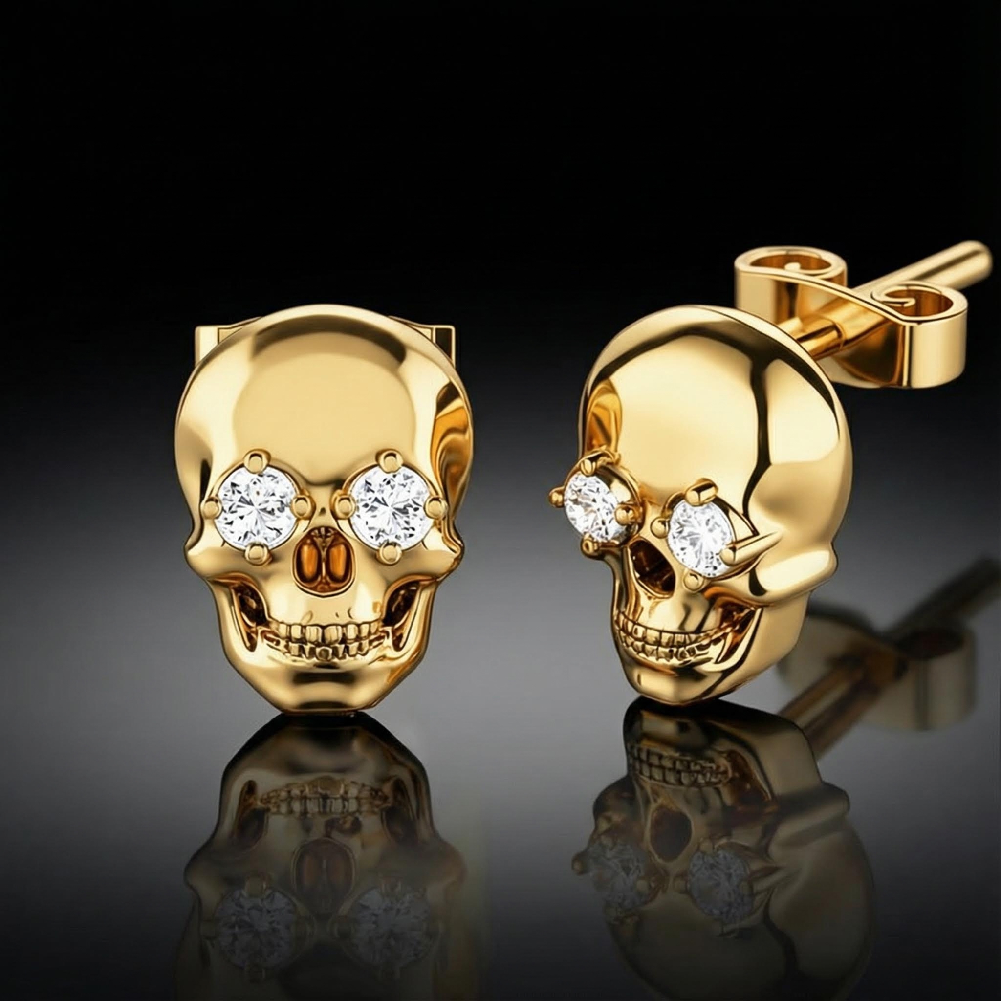 925S & VVS Moissanite Skull Earrings