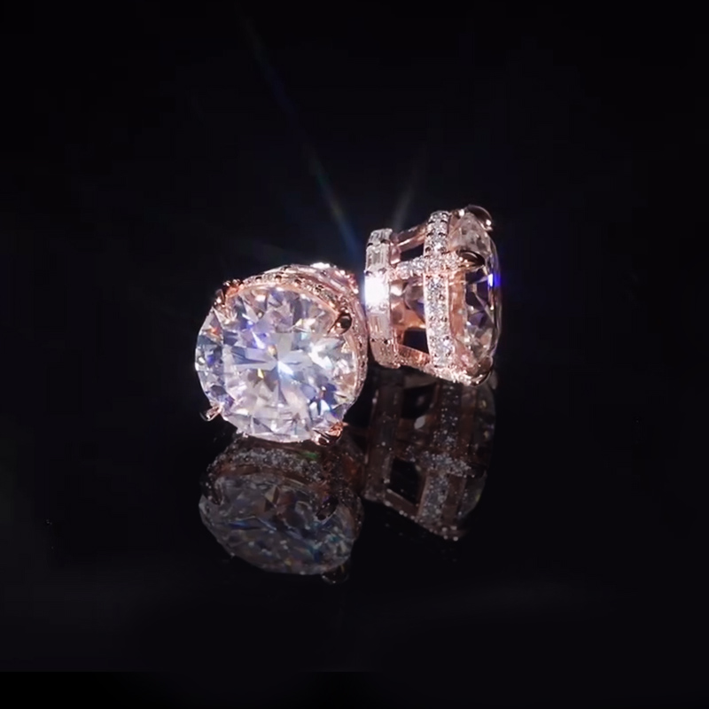 925S & VVS Moissanite Round&Baguette Cut Full Paved Earrings