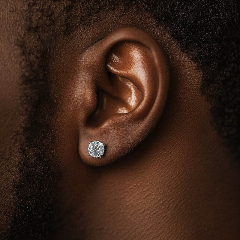 925S & VVS Moissanite Round&Baguette Cut Full Paved Earrings