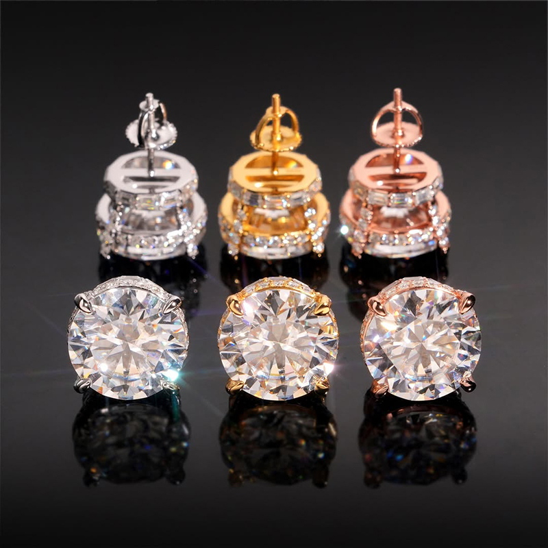 925S & VVS Moissanite Round&Baguette Cut Full Paved Earrings