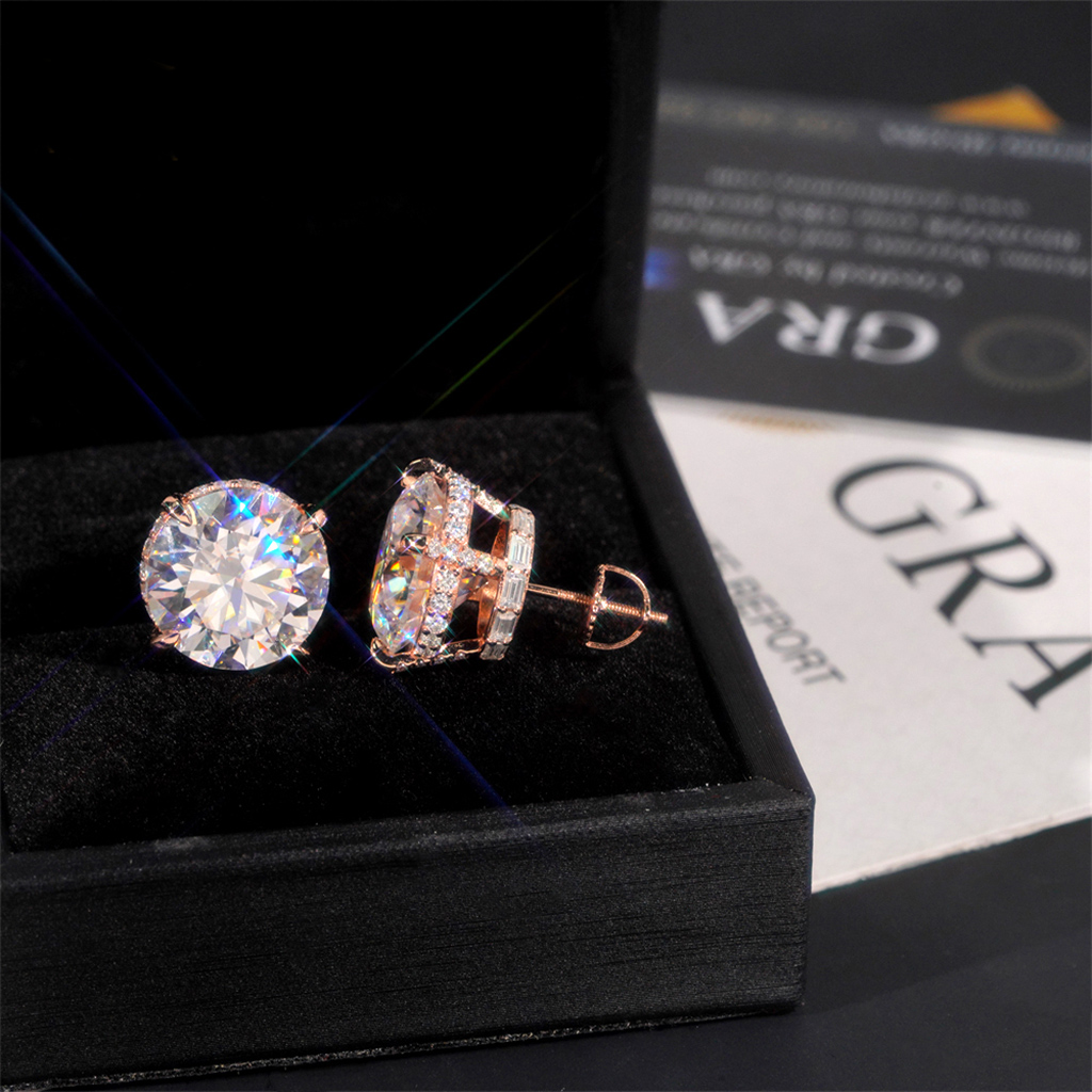 925S & VVS Moissanite Round&Baguette Cut Full Paved Earrings 925S & VVS Moissanite Round&Baguette Cut Full Paved Earrings
