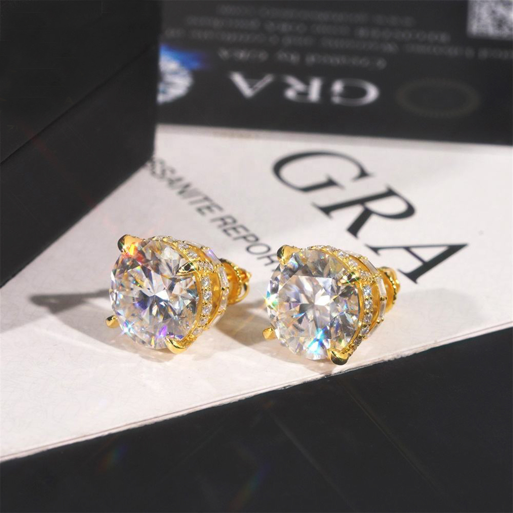 925S & VVS Moissanite Round&Baguette Cut Full Paved Earrings 925S & VVS Moissanite Round&Baguette Cut Full Paved Earrings