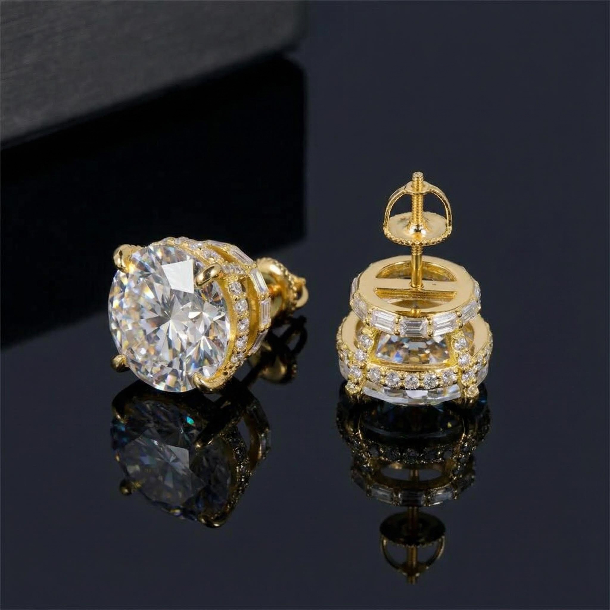 925S & VVS Moissanite Round&Baguette Cut Full Paved Earrings 925S & VVS Moissanite Round&Baguette Cut Full Paved Earrings