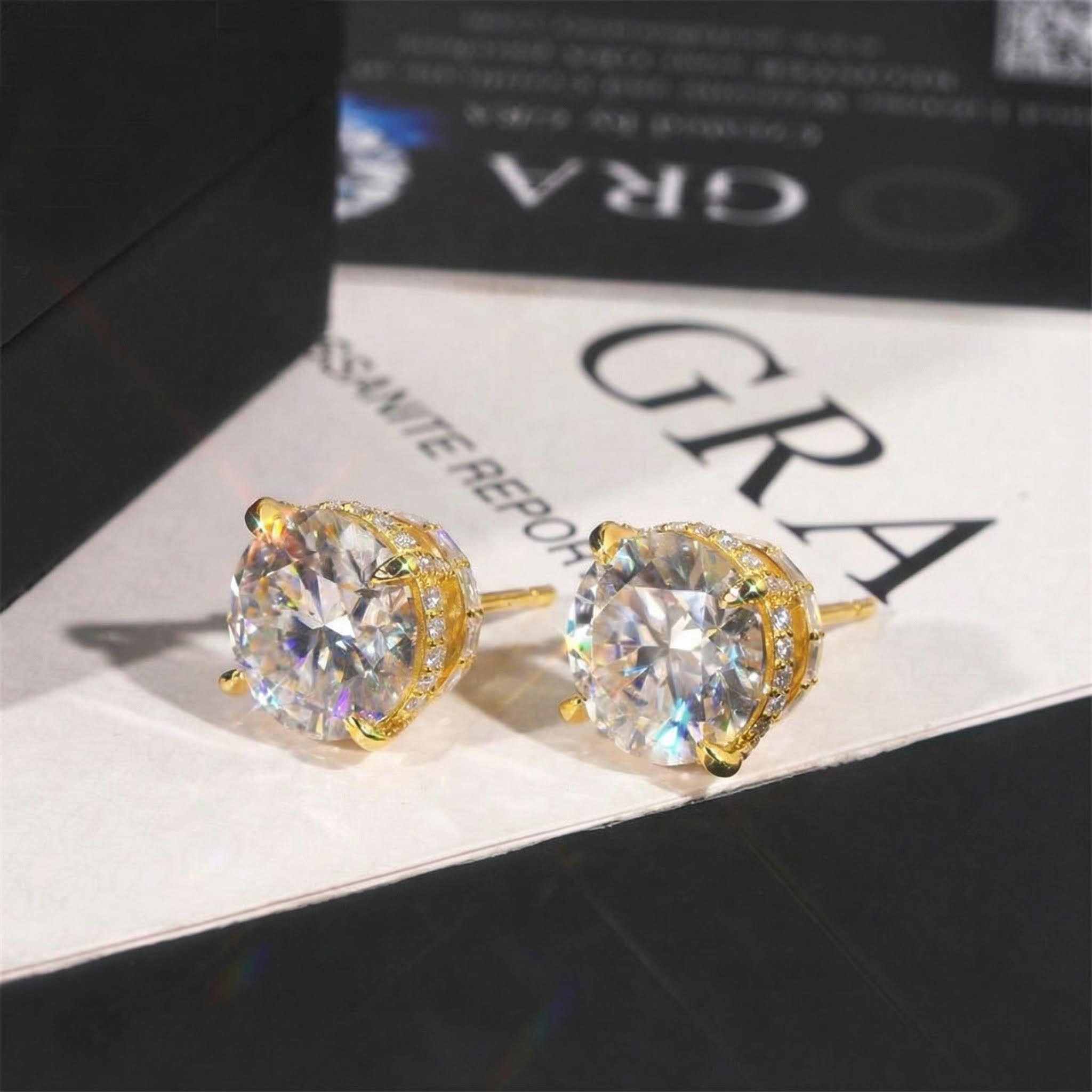 925S & VVS Moissanite Round&Baguette Cut Full Paved Earrings