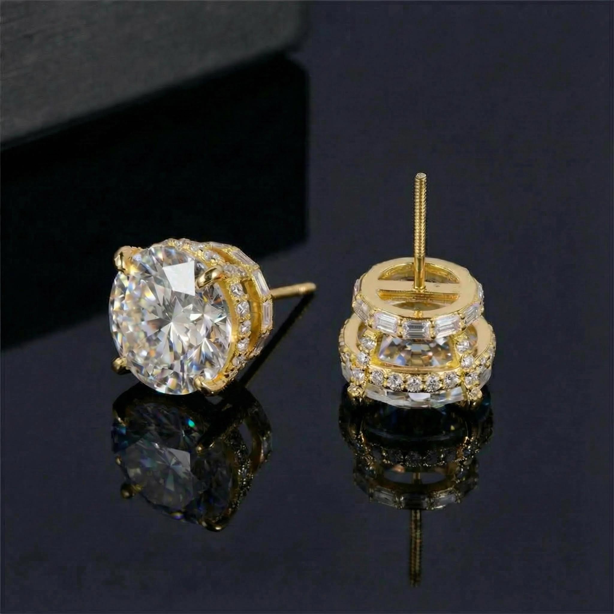 925S & VVS Moissanite Round&Baguette Cut Full Paved Earrings