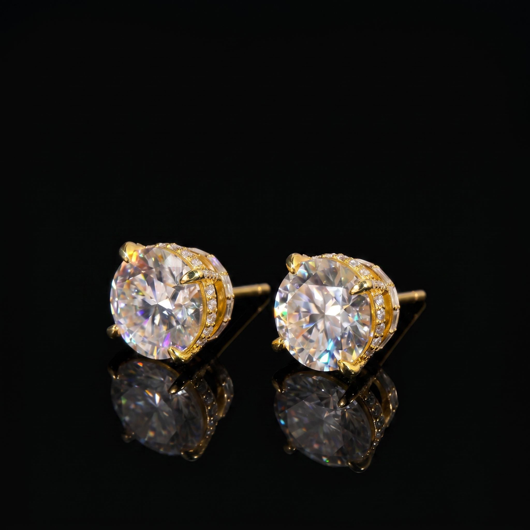 925 Silver & VVS1 Moissanite Round&Baguette Cut Full Paved Earrings 925 Silver & VVS1 Moissanite Round&Baguette Cut Full Paved Earrings