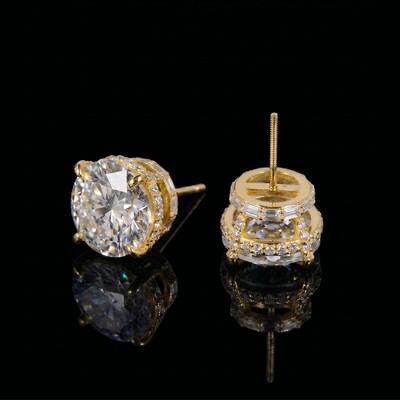 925 Silver & VVS1 Moissanite Round&Baguette Cut Full Paved Earrings