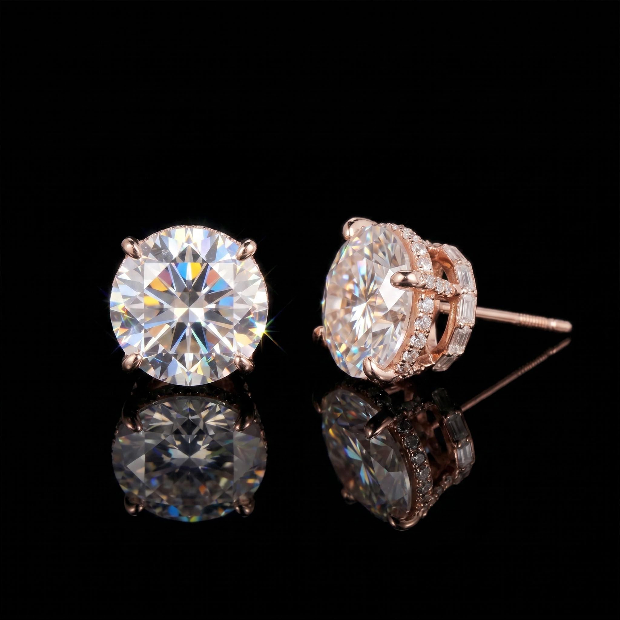 925 Silver & VVS1 Moissanite Round&Baguette Cut Full Paved Earrings 925 Silver & VVS1 Moissanite Round&Baguette Cut Full Paved Earrings