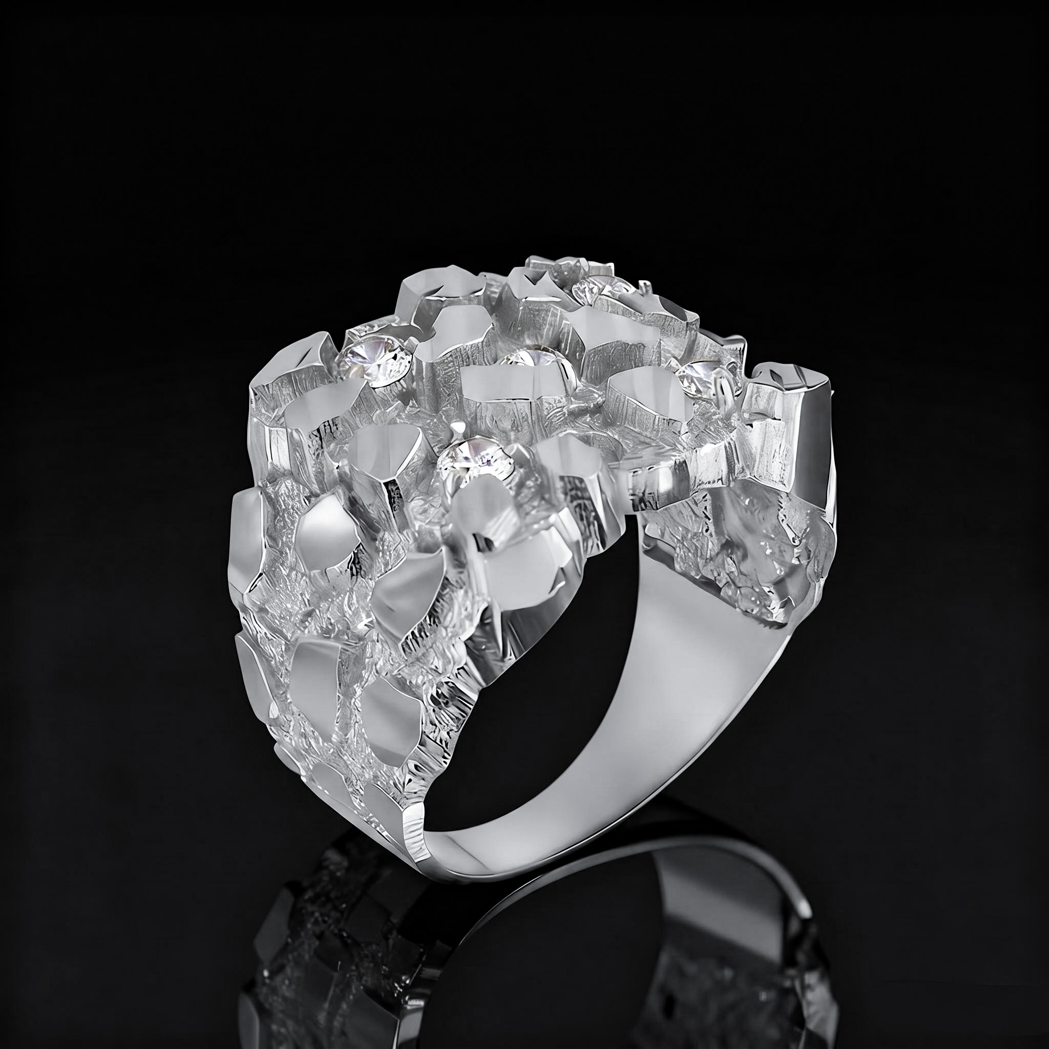 925 Silver & VVS1 Moissanite Nugget Ring