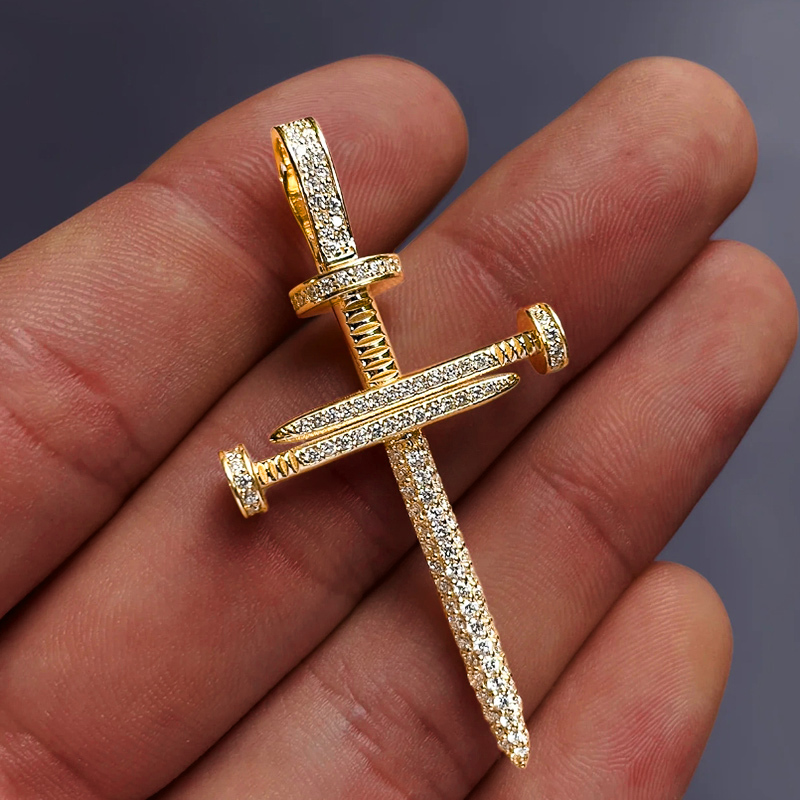 925S & VVS Moissanite Nail Cross Pendant