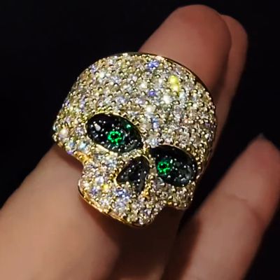 925S & VVS Moissanite Emerald Skull Ring