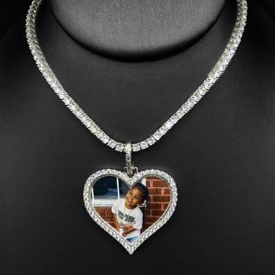 925S & VVS Moissanite Custom Love Heart Shaped Picture Pendant