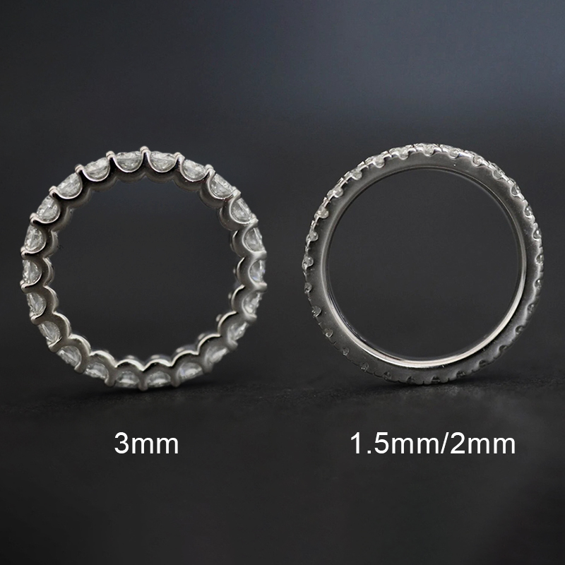 925S & VVS Moissanit 1.5mm/2mm/3mm Eternity Band Ring