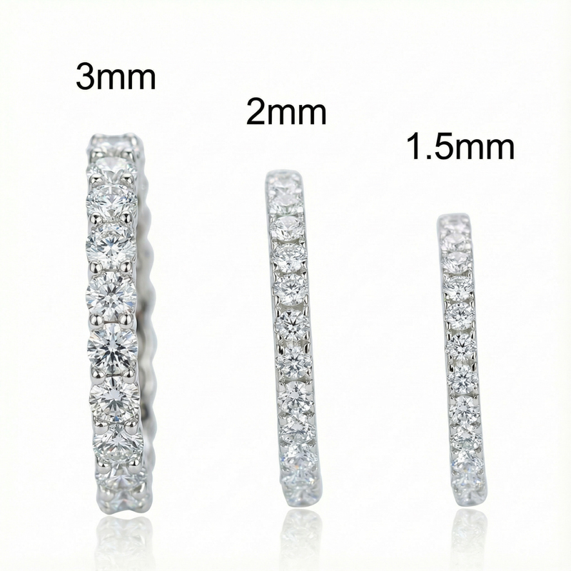 925S & VVS Moissanit 1.5mm/2mm/3mm Eternity Band Ring