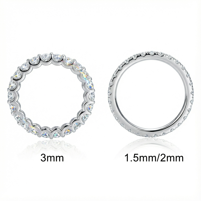 925S & VVS Moissanit 1.5mm/2mm/3mm Eternity Band Ring