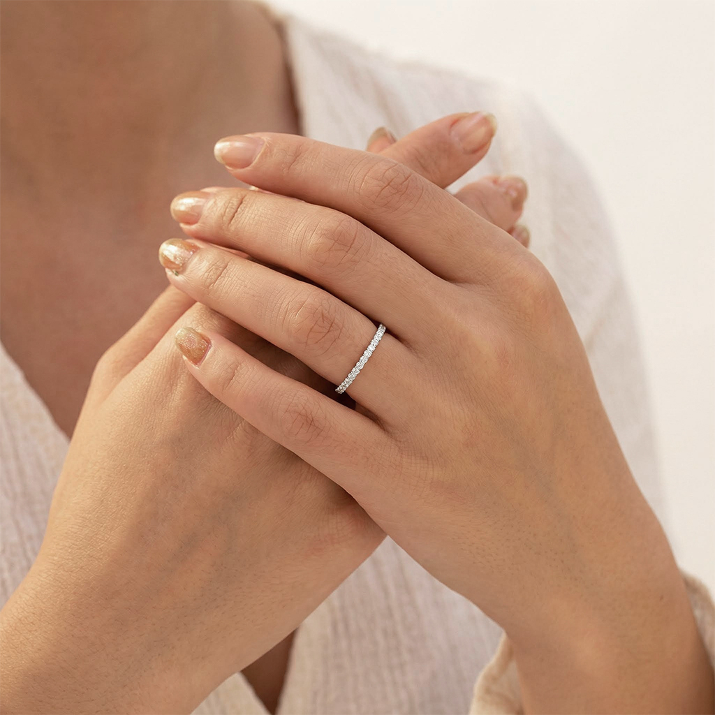 925S & VVS Moissanit 1.5mm/2mm/3mm Eternity Band Ring