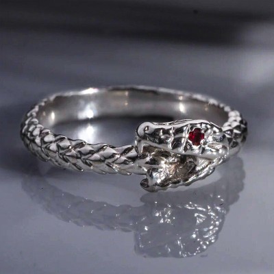 925S & VVS Moissanite Ouroboros Ring - White/Ruby