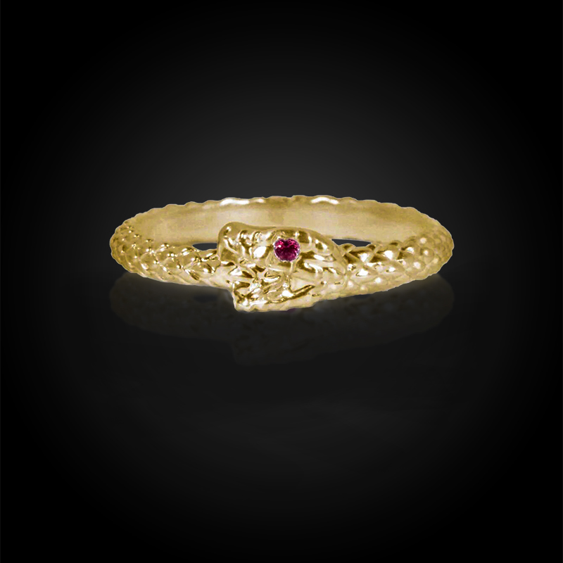 925S & VVS Moissanite Ouroboros Ring - White/Ruby