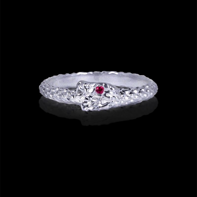 925S & VVS Moissanite Ouroboros Ring - White/Ruby