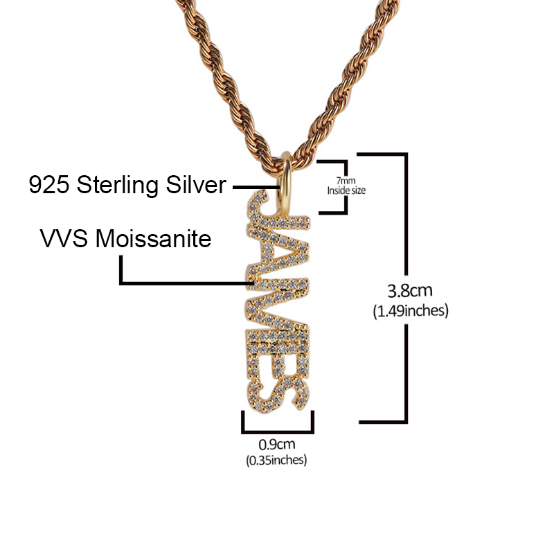 S925 & VVS Moissanite Custom Name Vertical Pendant