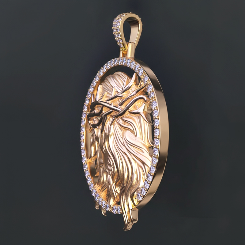 925S & VVS Moissanite Round Jesus Pendant