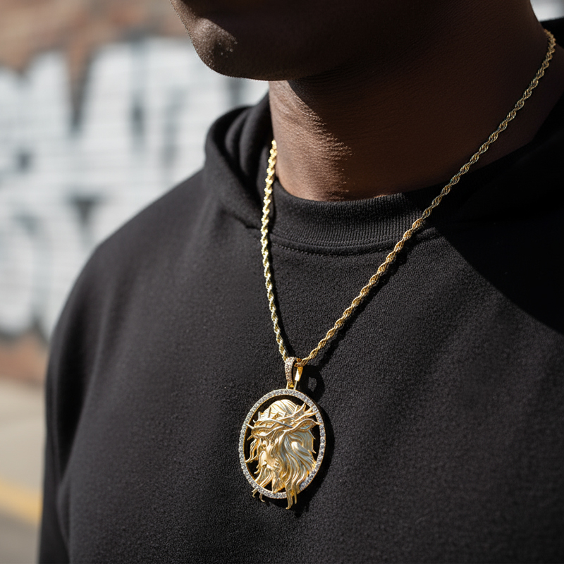 925S & VVS Moissanite Round Jesus Pendant