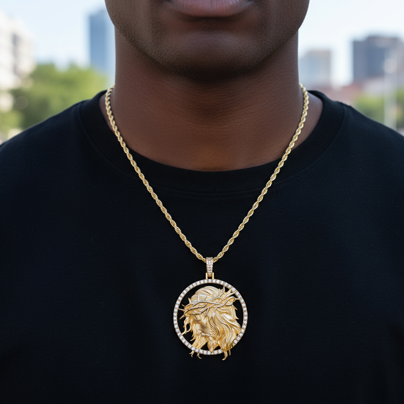 925S & VVS Moissanite Round Jesus Pendant