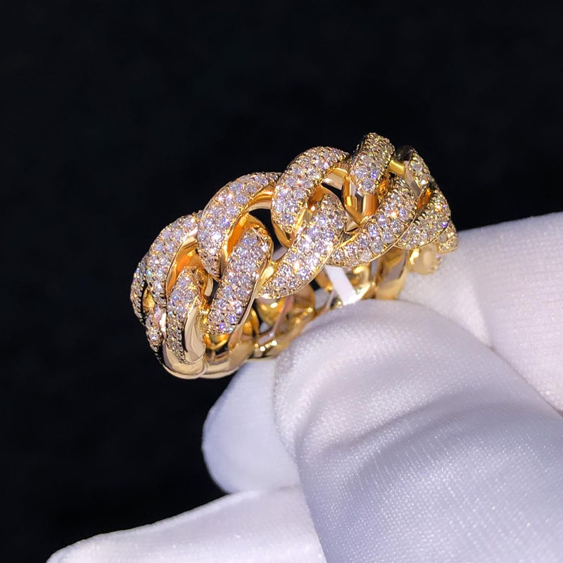 10mm 925S & VVS Moissanite Cuban Link Ring in Gold